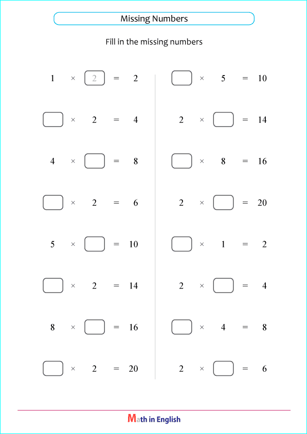 Missing numbers worksheet