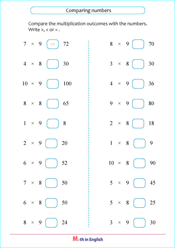 8 and 9 times tables