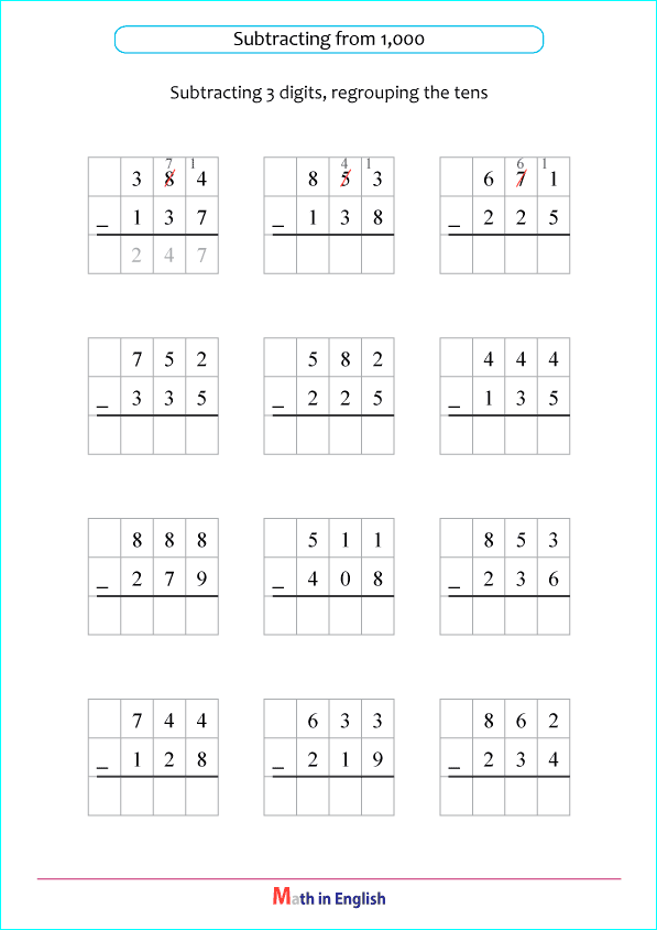 subtraction ith regouping