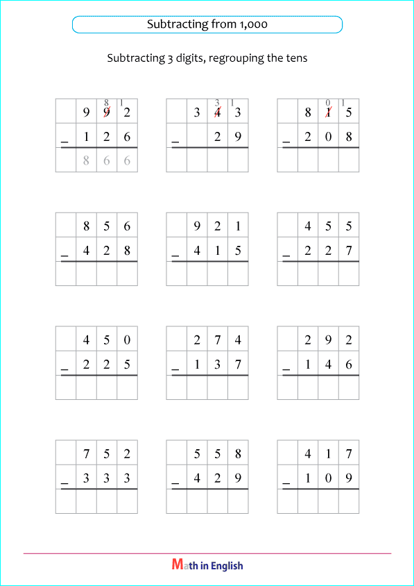 subtraction ith regouping