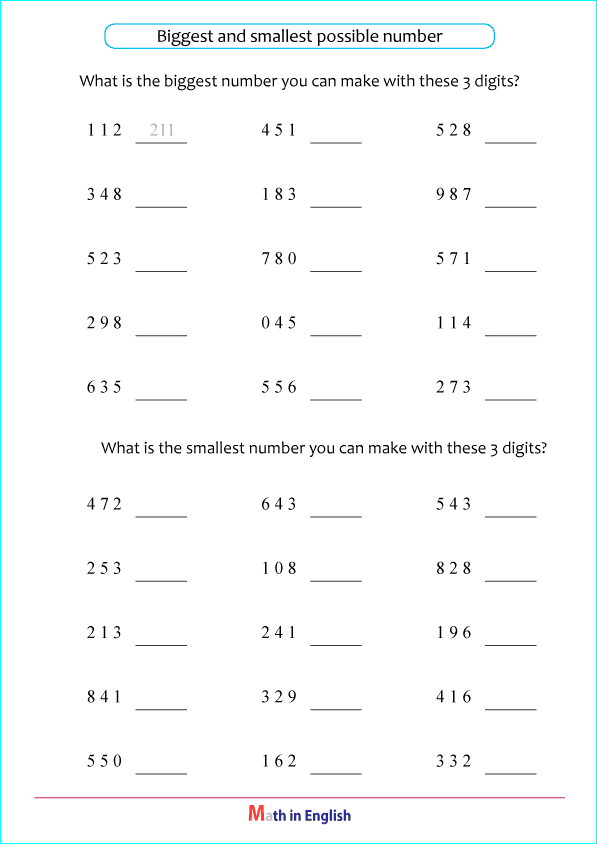 make the biggest wand smallest 3 digit number