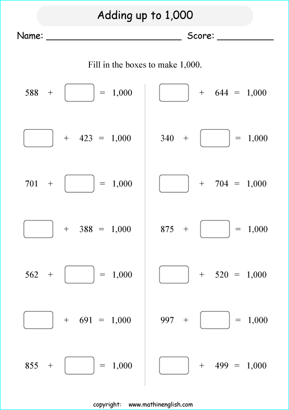 printable math addition 3 digits worksheets