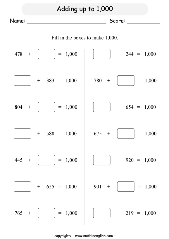 printable math addition 3 digits worksheets