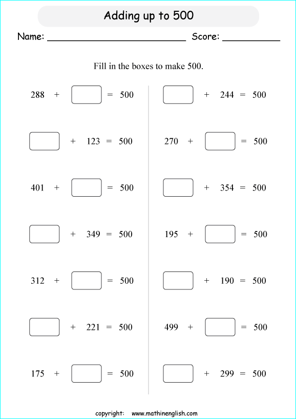 printable math addition 3 digits worksheets