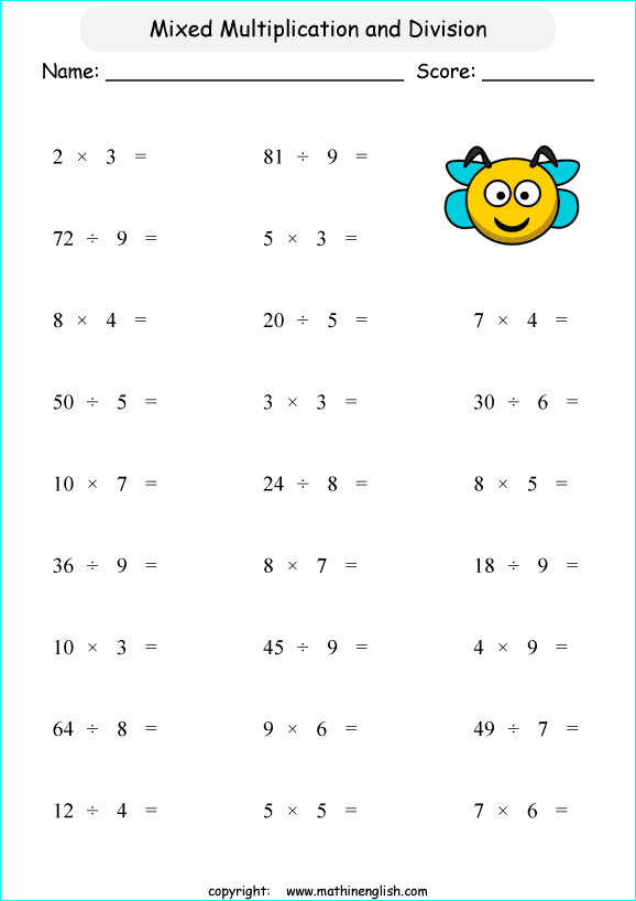 printable math mixed multiplication and division worksheets for kids in primary and elementary math class 