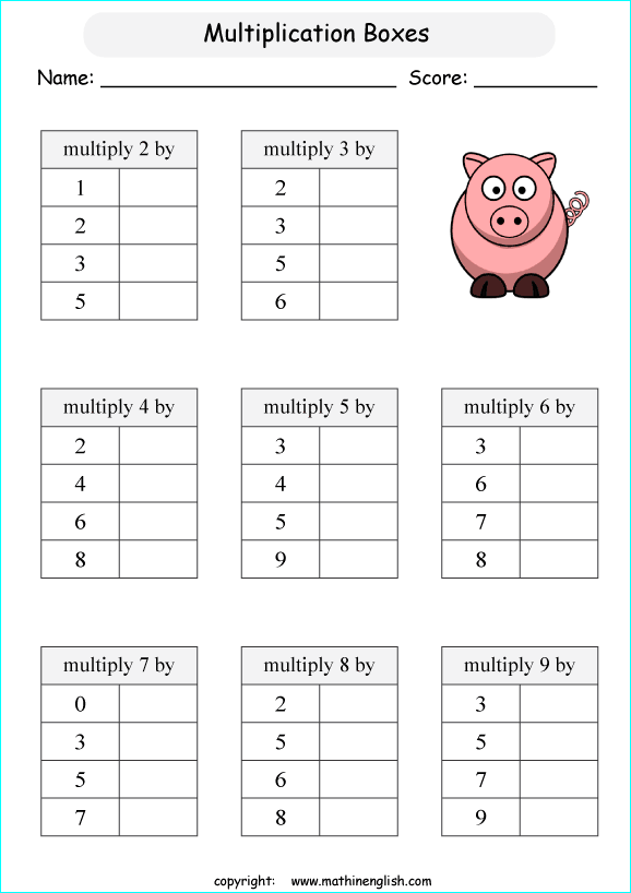 printable math multiplication tables worksheets for kids in primary and elementary math class 