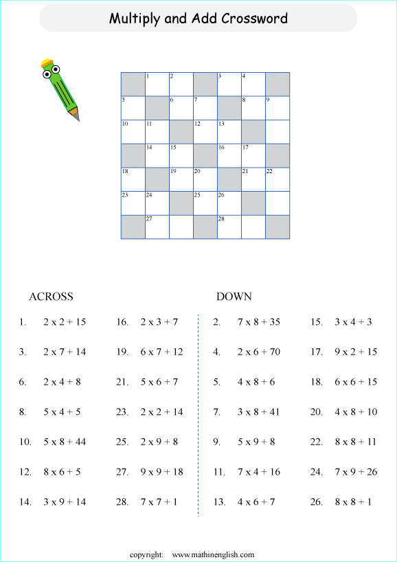 printable math addition crosswords worksheets