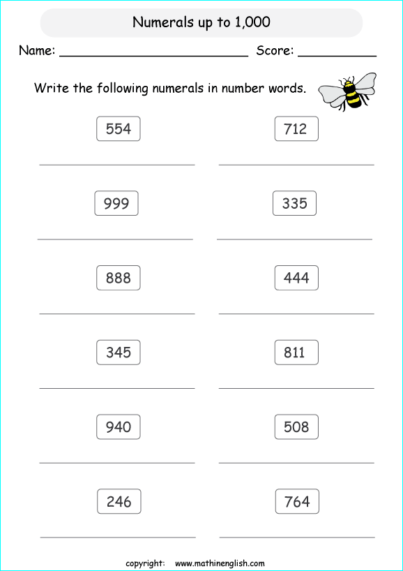 printable math writing and spelling large numbers worksheets