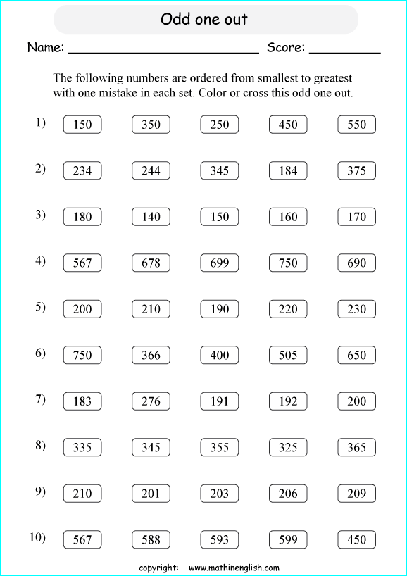 printable math comparing and ordering up to 1,000 worksheets for kids in primary and elementary math class 