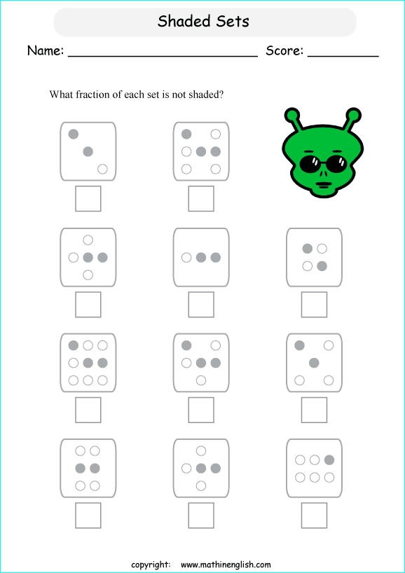 printable fraction with pictures and shapes worksheets for kids in primary and elementary math class 