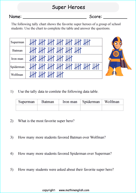 tally chart worksheets for primary math students