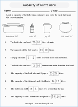 printabel volume and capacity mathematics worksheets for