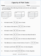 measuring volume and capacity worksheets for primary math  