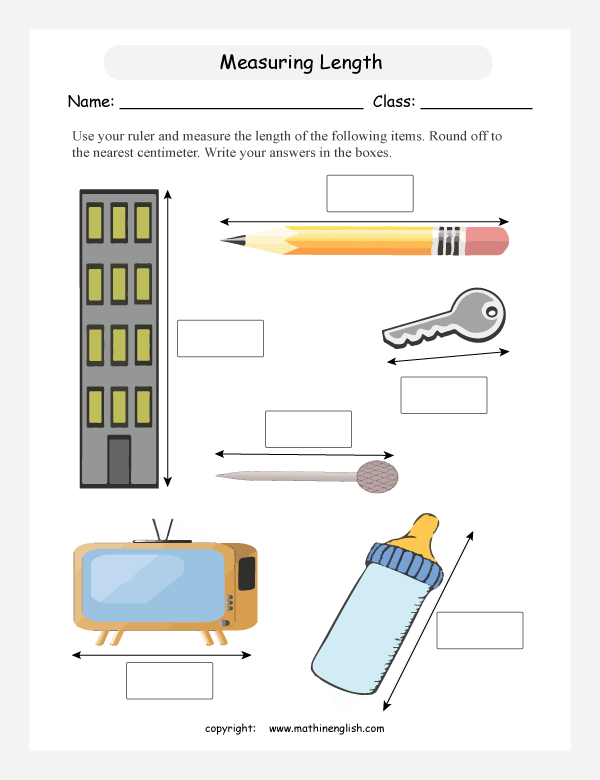 measuring length worksheets for primary math  