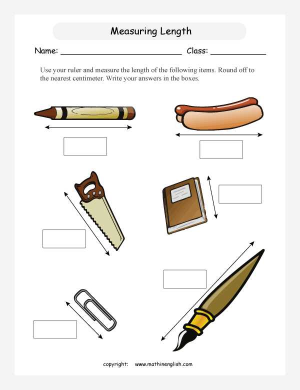 measuring length worksheets for primary math  