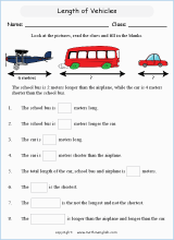 comparing length worksheets for primary math  