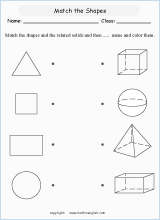 3d shapes and nets geometry math worksheets for primary math class 