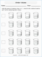 measuring beakers volume printable grade 2 math worksheet