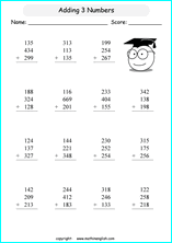 printable math addition 3 digits worksheets