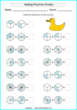 printable adding like fractions worksheets for kids in primary and elementary math class 