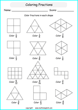 printable fraction with pictures and shapes worksheets for kids in primary and elementary math class 