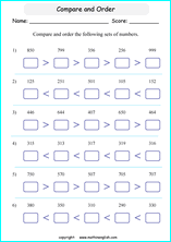 printable math comparing and ordering up to 1,000 worksheets for kids in primary and elementary math class 