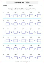 printable math comparing and ordering up to 1,000 worksheets for kids in primary and elementary math class 