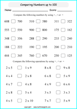 printable math comparing and ordering up to 1,000 worksheets for kids in primary and elementary math class 