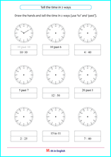 digital and analog time to the nearest 5 minutes