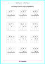 subtraction within 1,000 with borrowing