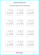 subtract 2 digit numbers from 3 digit numbers