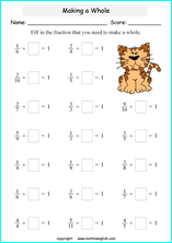 printable adding like fractions worksheets for kids in primary and elementary math class 