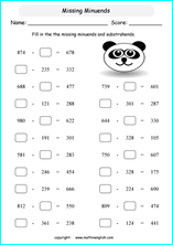 printable math missing numbers subtraction worksheets for kids in primary and elementary math class 