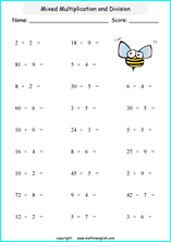 grade 2 mixed basic multiplication and division math school worksheets for primary and elementary math education