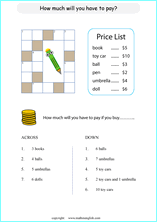 printable math multiplication crossword puzzle worksheets for kids in primary and elementary math class 