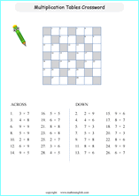 printable math multiplication crossword puzzle worksheets for kids in primary and elementary math class 