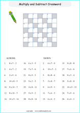 printable math multiplication crossword puzzle worksheets for kids in primary and elementary math class 