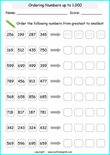 printable math comparing and ordering up to 1,000 worksheets for kids in primary and elementary math class 