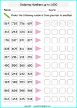 printable math comparing and ordering up to 1,000 worksheets for kids in primary and elementary math class 