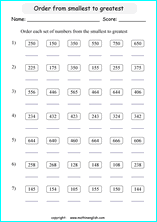 printable math comparing and ordering up to 1,000 worksheets for kids in primary and elementary math class 