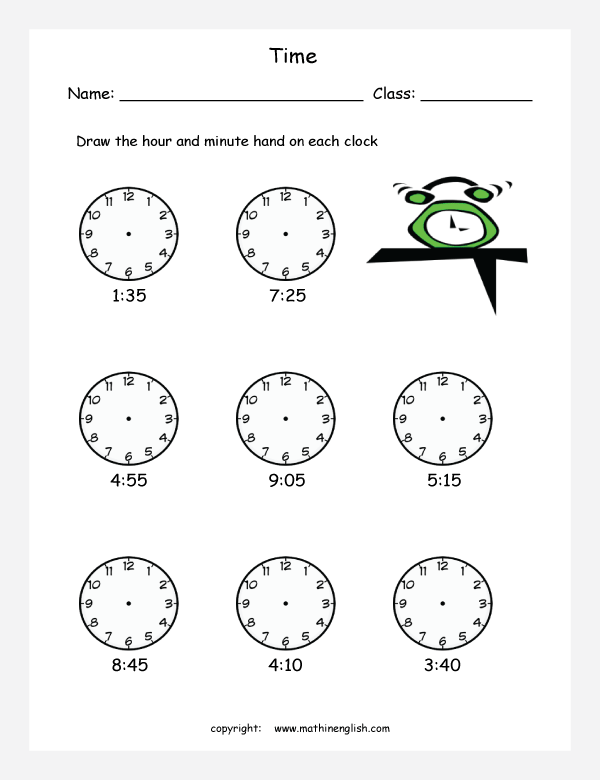 telling time worksheets for primary math