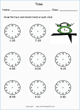 telling time worksheets for primary math