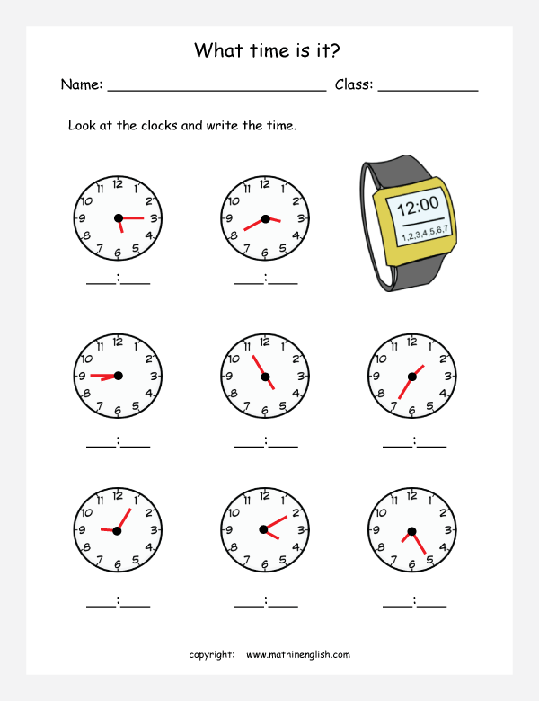 Grade 2 math worksheets telling time