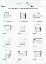 Printable volume and capacity mathematics worksheets for primary students
