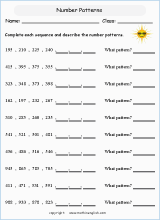 printable math number pattern worksheets for kids in primary and elementary math class 
