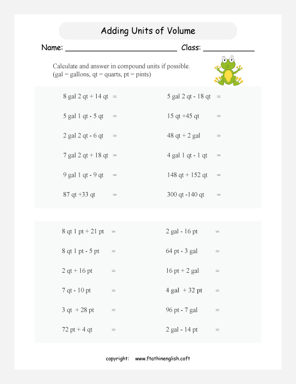 calculating volume and capacity worksheets for primary math  