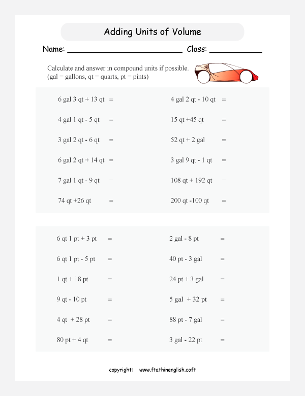 calculating volume and capacity worksheets for primary math  