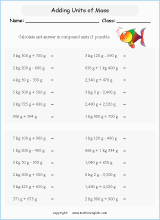 operation with units of mass worksheets for primary math  