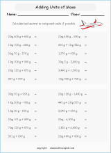 operation with units of mass worksheets for primary math  