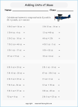 operation with units of mass worksheets for primary math  